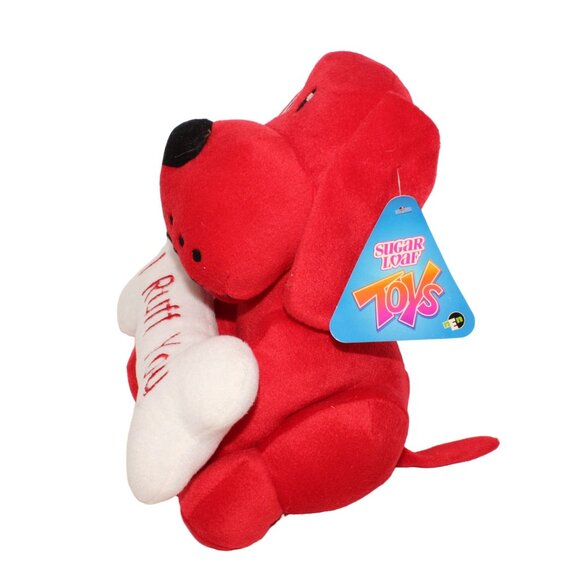 Love Birthday Valentine Sugar Loaf Toys Red Dog I Ruff You Bone Plush Animal NWT - Picture 3 of 11